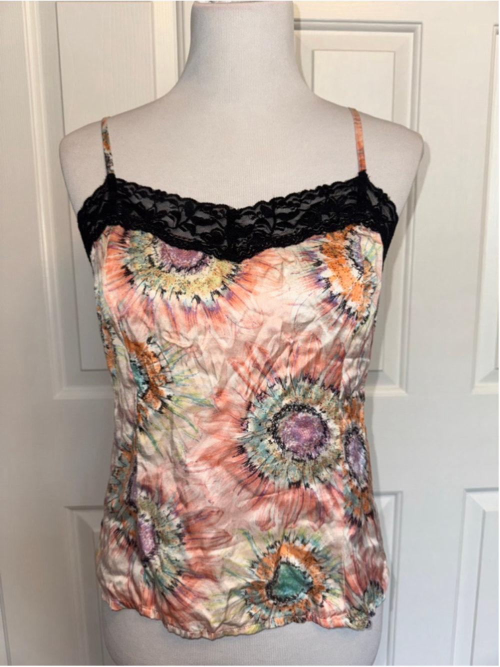 Herve Benard Silk Blend Floral Lace Cami Y2K Fairycore Whimsy Feminine Tank